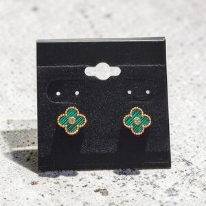 Chic Green & Gold Clover Stainless Steel Earrings